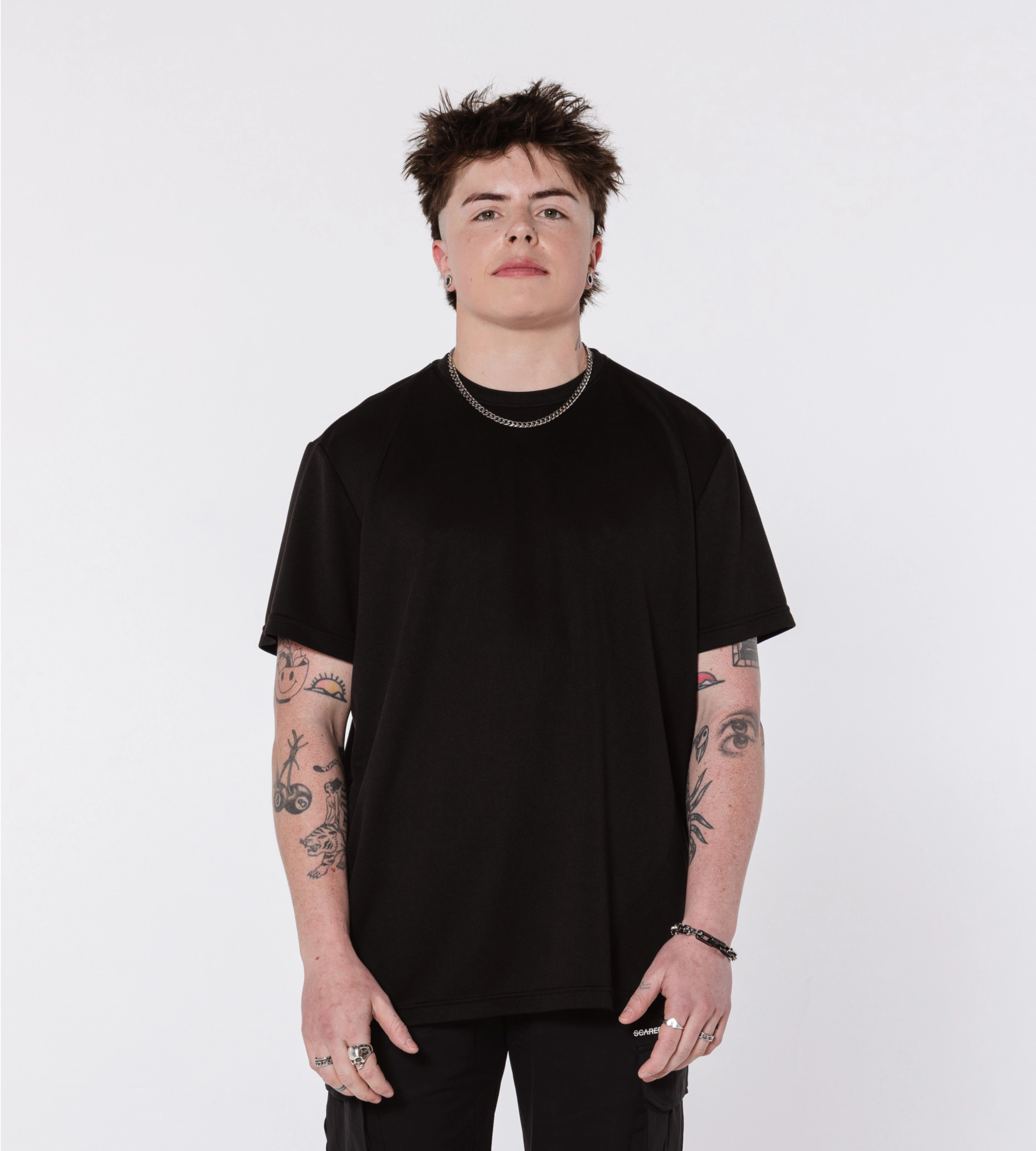 Bristol Tee Black Out front, COMF+ piqué fabric
