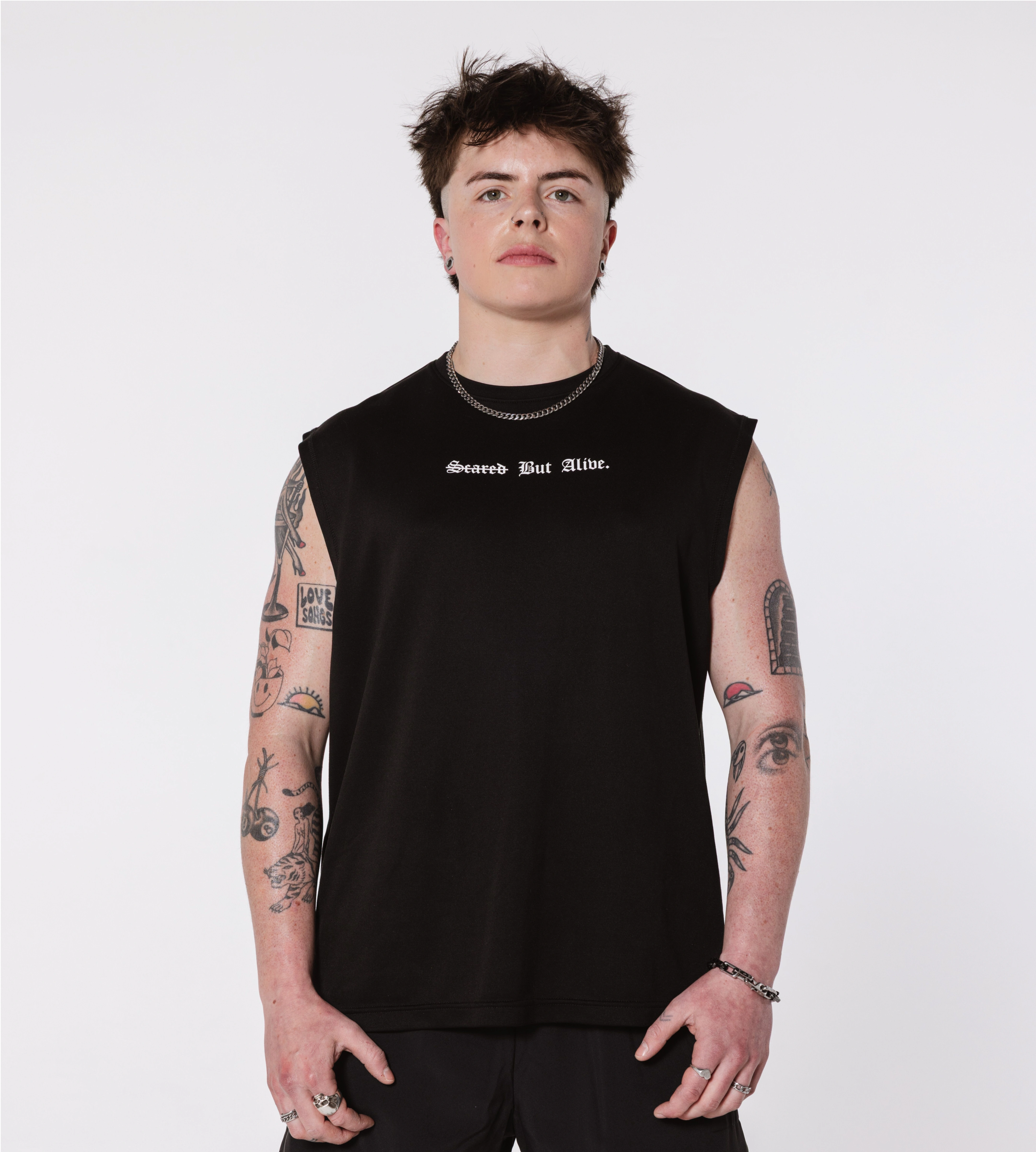 London Tank Black Out front, COMF+ piqué muscle tank